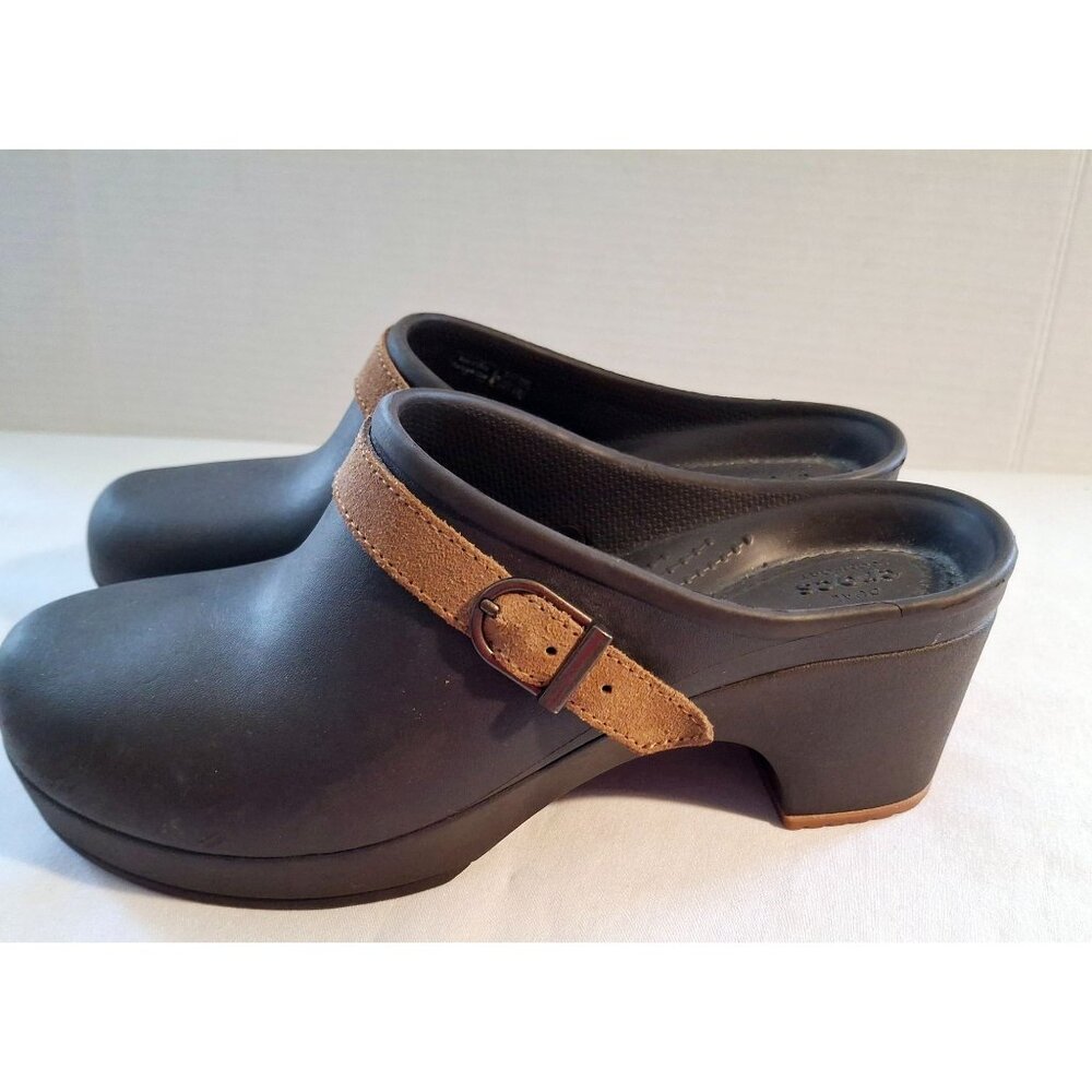 CROCS Brown and Tan Women's Clog Mules - Picture 4 of 8